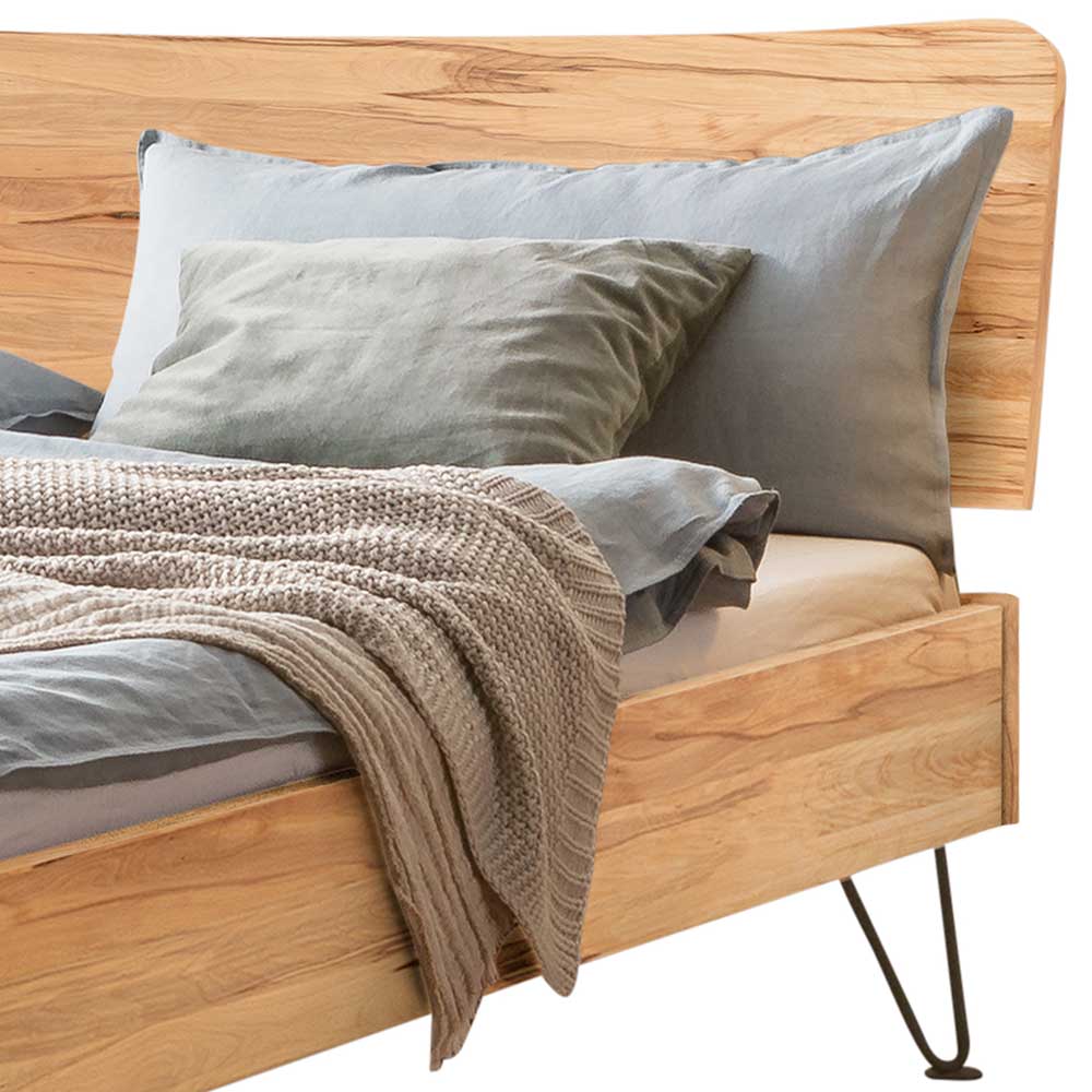140x200 cm Bett Wildbuche Untonia aus Massivholz und Stahl