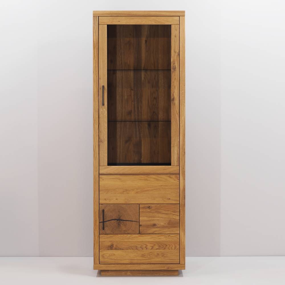 Stauraumvitrine Lasito aus Eiche Massivholz mit Hirnholz Applikation