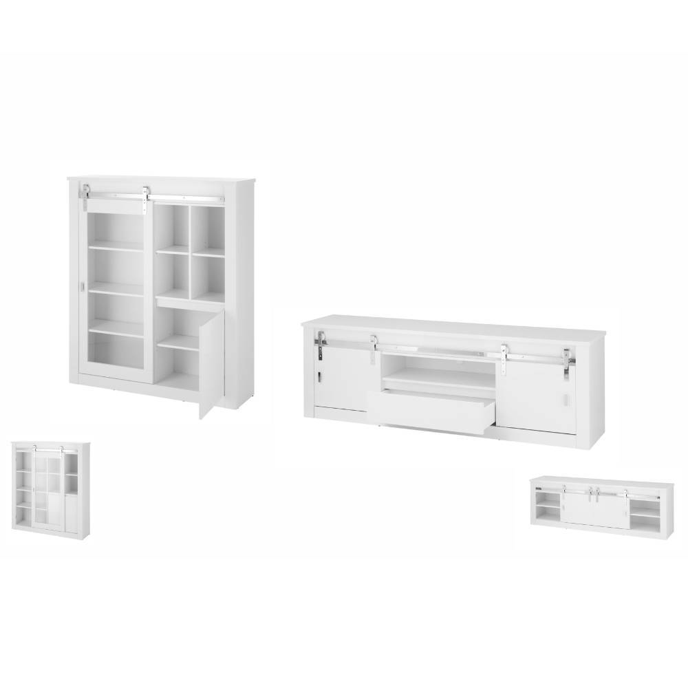Design Wohnwand Melvyno in Weiß Front Hochglanz (zweiteilig)