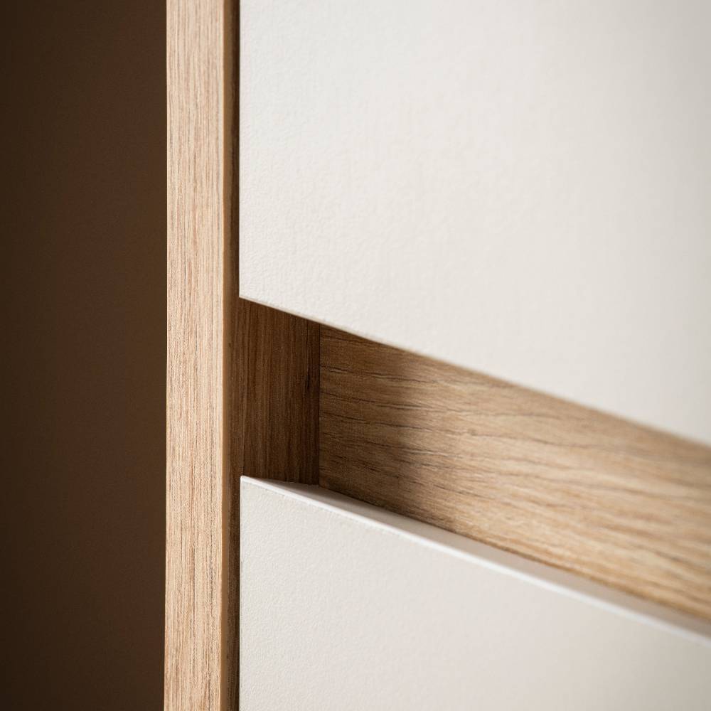 Highboard Ikba in Wildeichefarben und Hellgrau