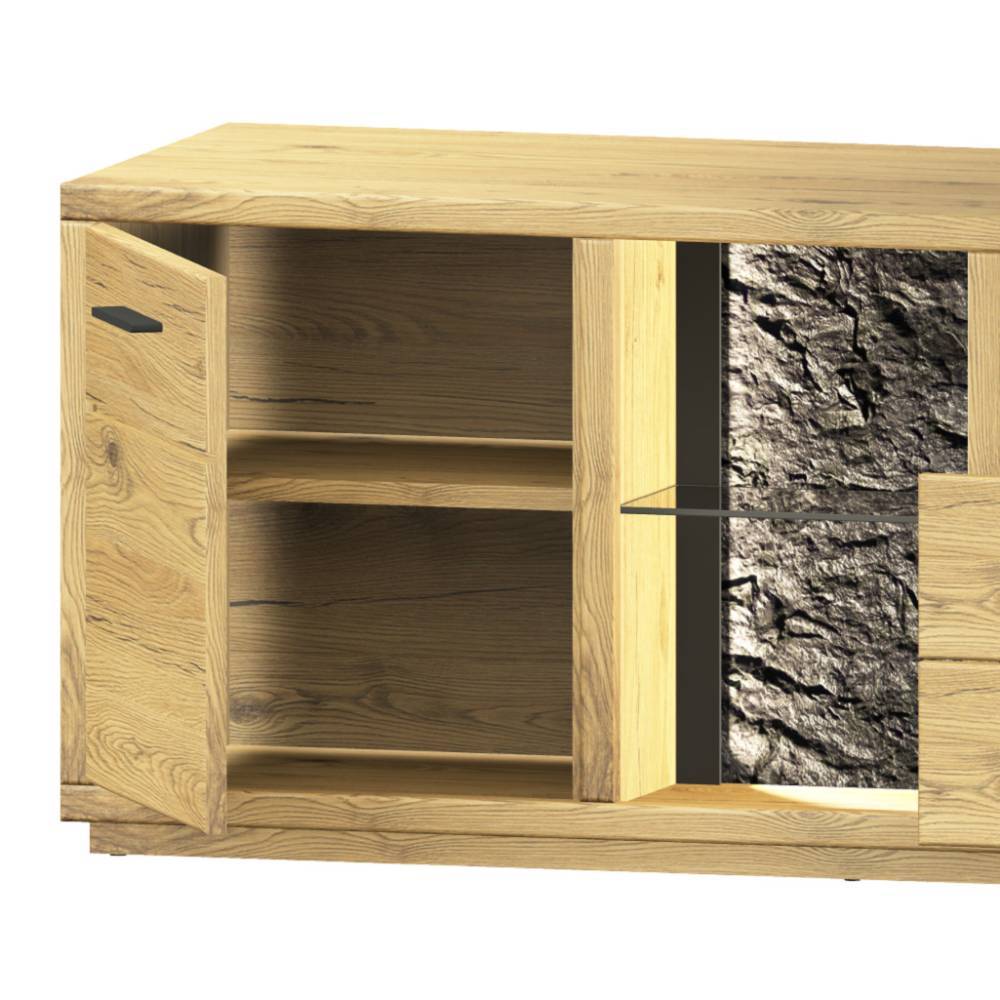 TV Wohnwand Ostoro in Wildeiche Bianco - modernes Design (dreiteilig)