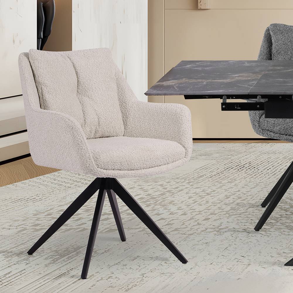 Polsterstuhl Brutannia aus Boucle Stoff um 360 Grad drehbar