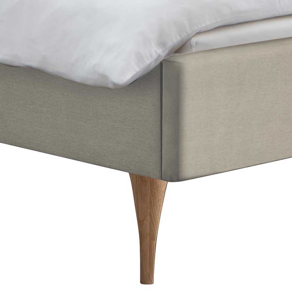 Stoffbett Beige Laan mit Vierfußgestell aus Holz in Eiche Bianco