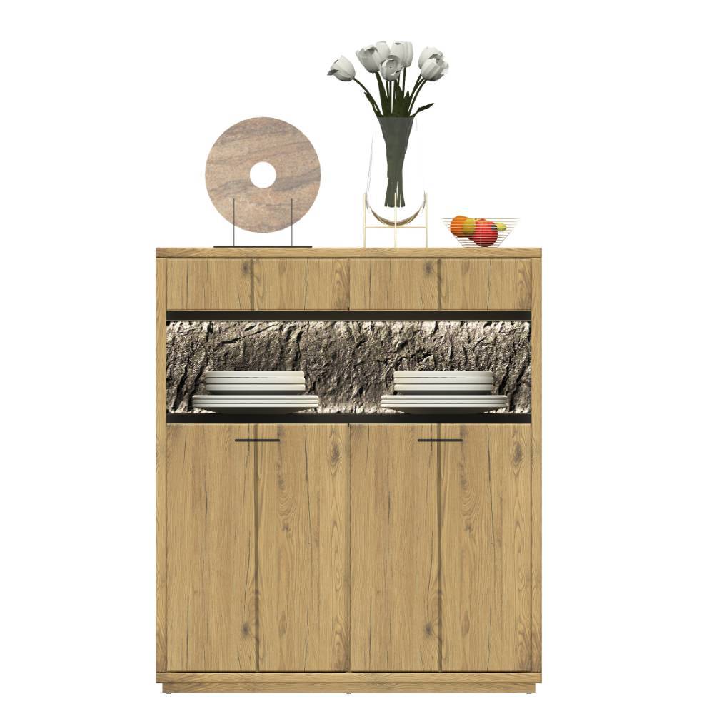 Highboard Ostoro in Wildeiche Bianco und modernem Design