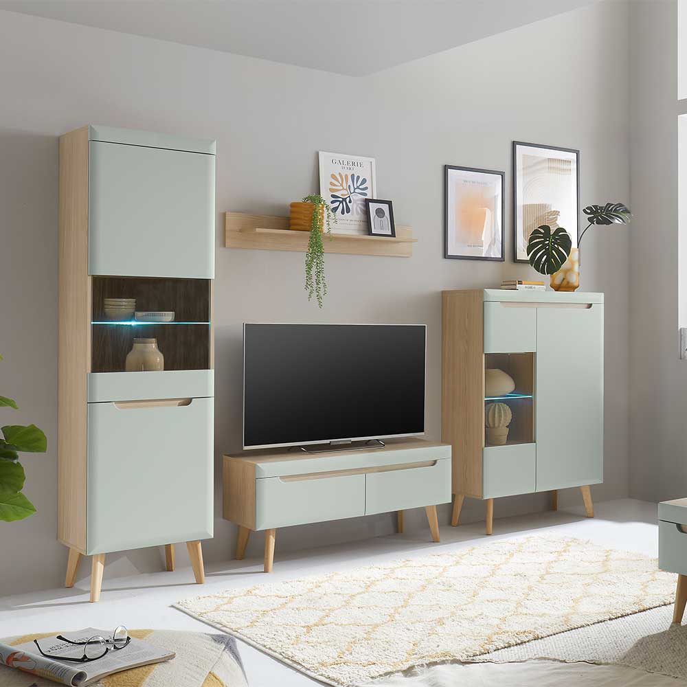 Wohnwand Casmas im Skandi Design in Mintgrün (vierteilig)