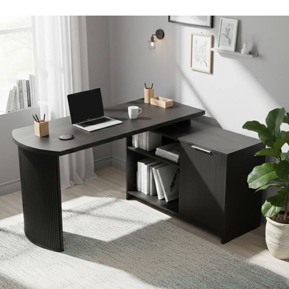 Büroschreibtisch Matrona in Schwarz mit Seitenregalen