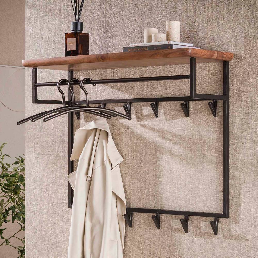 Garderobe Massivholz Telia im Industry und Loft Stil mit Hutablage aus Holz