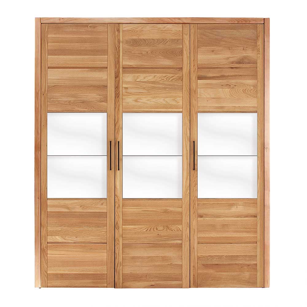 Kleiderschrank 3türig Zeus aus Wildeiche Massivholz mit Glasbeschichtung weiß