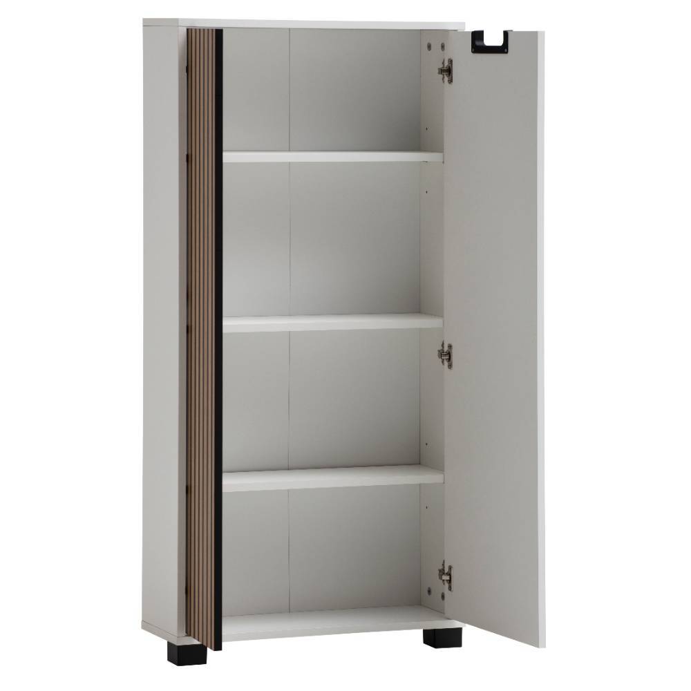 Dielenschrank modern Povendrid in Weiß matt und Paneeloptik