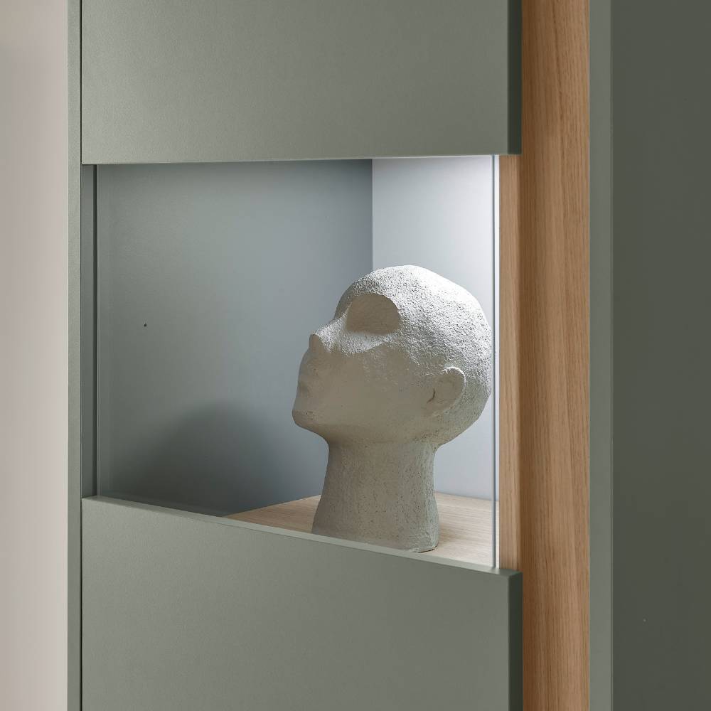 Wohnzimmer Anbauwand Ulfava in Graugrün und Eichefarben (vierteilig)