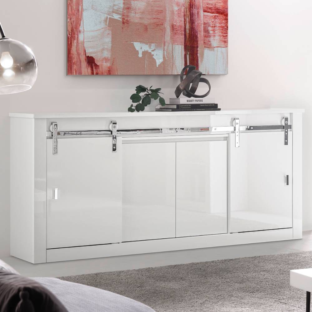 Sideboard Melvyno in Weiß mit Hochglanz Front