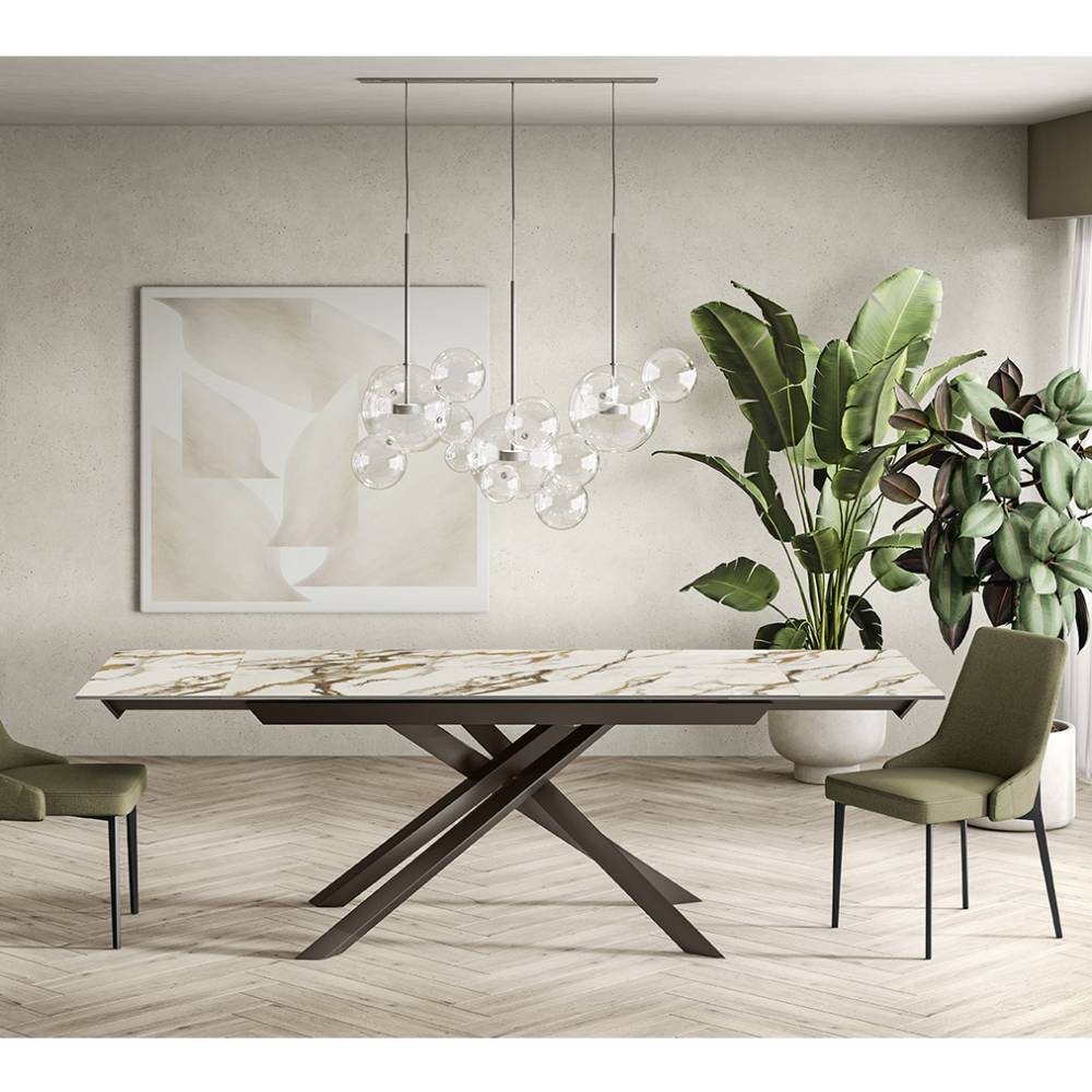 Tisch Esszimmer Ruo mit Mikado Fußgestell und zwei Einlegeplatten