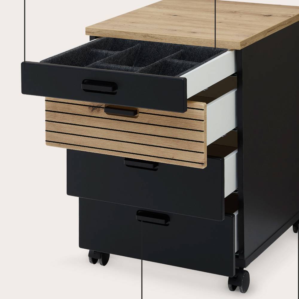 Schreibtischcontainer Belly in Schwarz und Wildeichefarben
