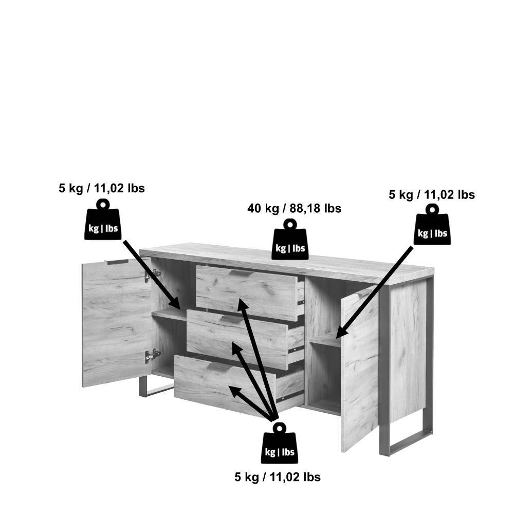 Sidebord Laraina im Industry und Loft Stil mit Bügelgestell aus Metall