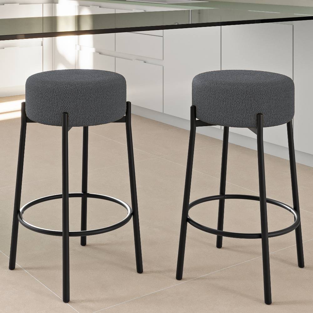 Küchenbarhocker Claudica 67 cm hoch mit Boucle Bezug (2er Set)