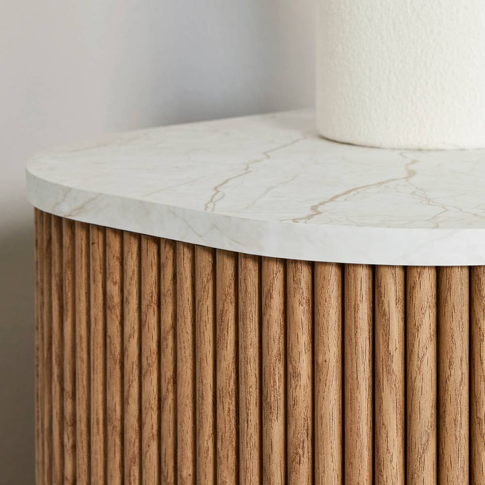 Sideboard Samluca in Eichefarben und Marmor Optik - ovale Form