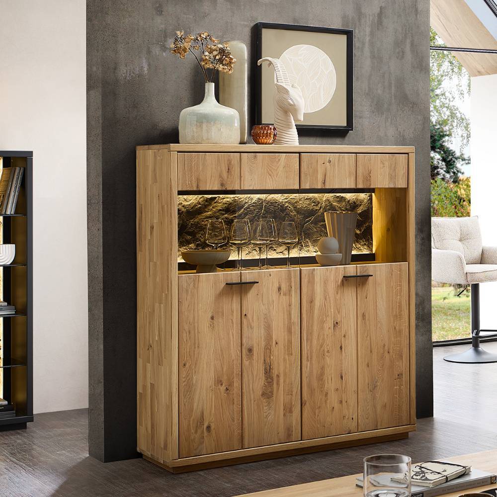 Highboard Ostoro in Wildeiche Bianco und modernem Design
