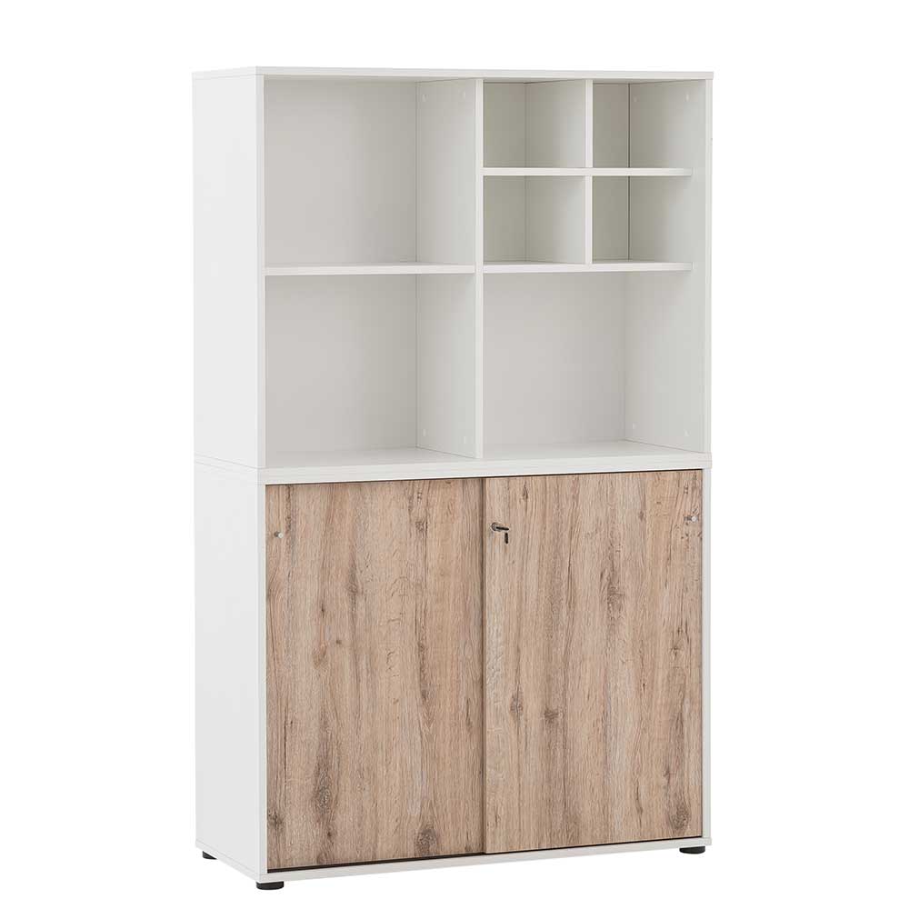 Officeschrank Rian in Wildeichefarben und Weiß abschließbar