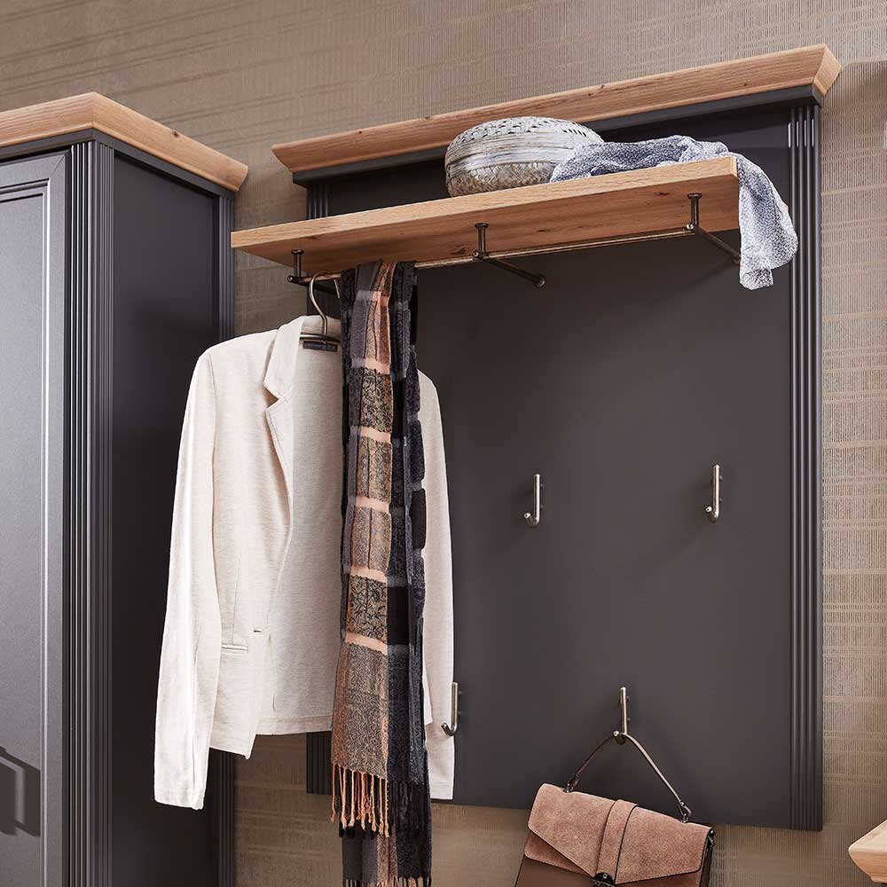 Flurgardarobe Valgura im Landhaus Design in Dunkelgrau und Eichefarben (fünfteilig)