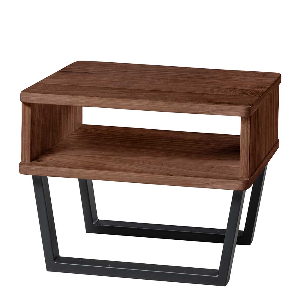 Bett mit Polster Kopfteil Lavenci aus Nussbaum Massivholz und Stahl
