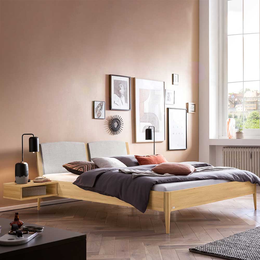 Massives Doppelbett Eiche hell Luisanes 180x200 cm oder 160x200 cm