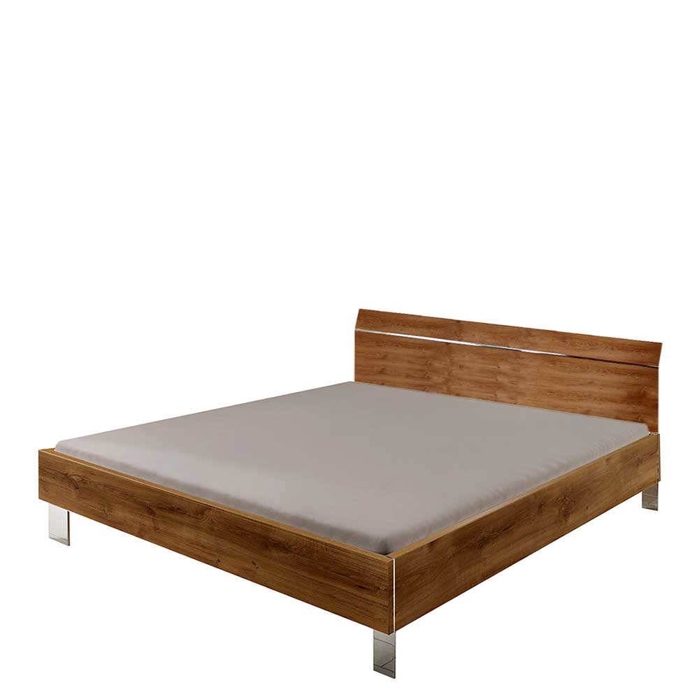 Bett mit Metallgestell Grenvana in Plankeneiche Holzoptik und Chrom