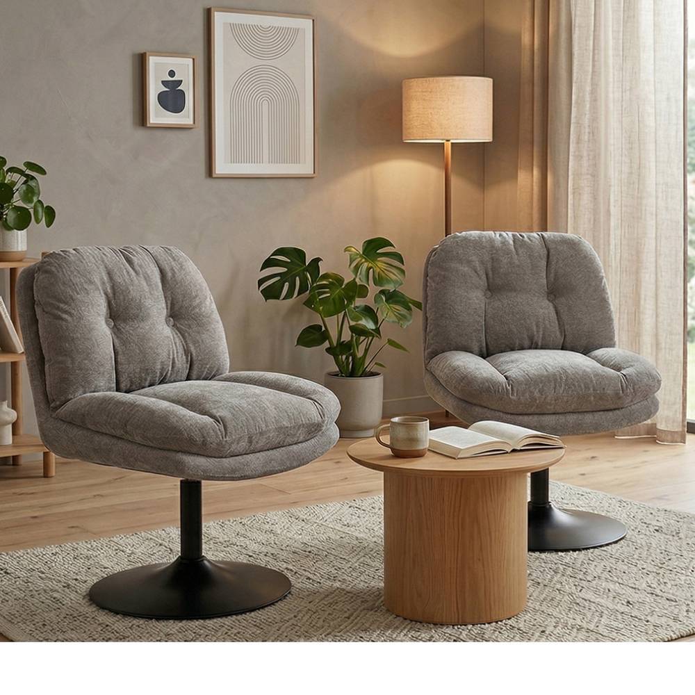 Lounge Sessel Scijara in Grau mit Gestell aus Metall (2er Set)