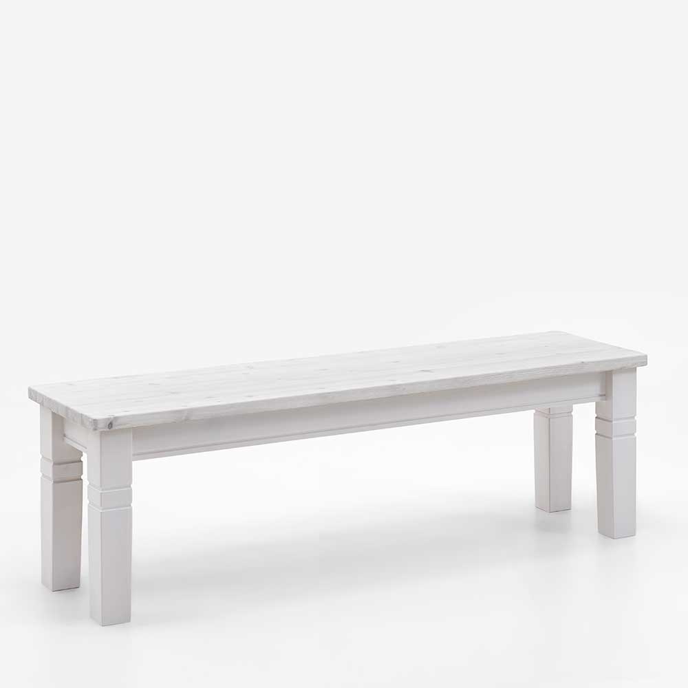 Weiße Massivholz Bank Kalimba aus Kiefer im Landhausstil