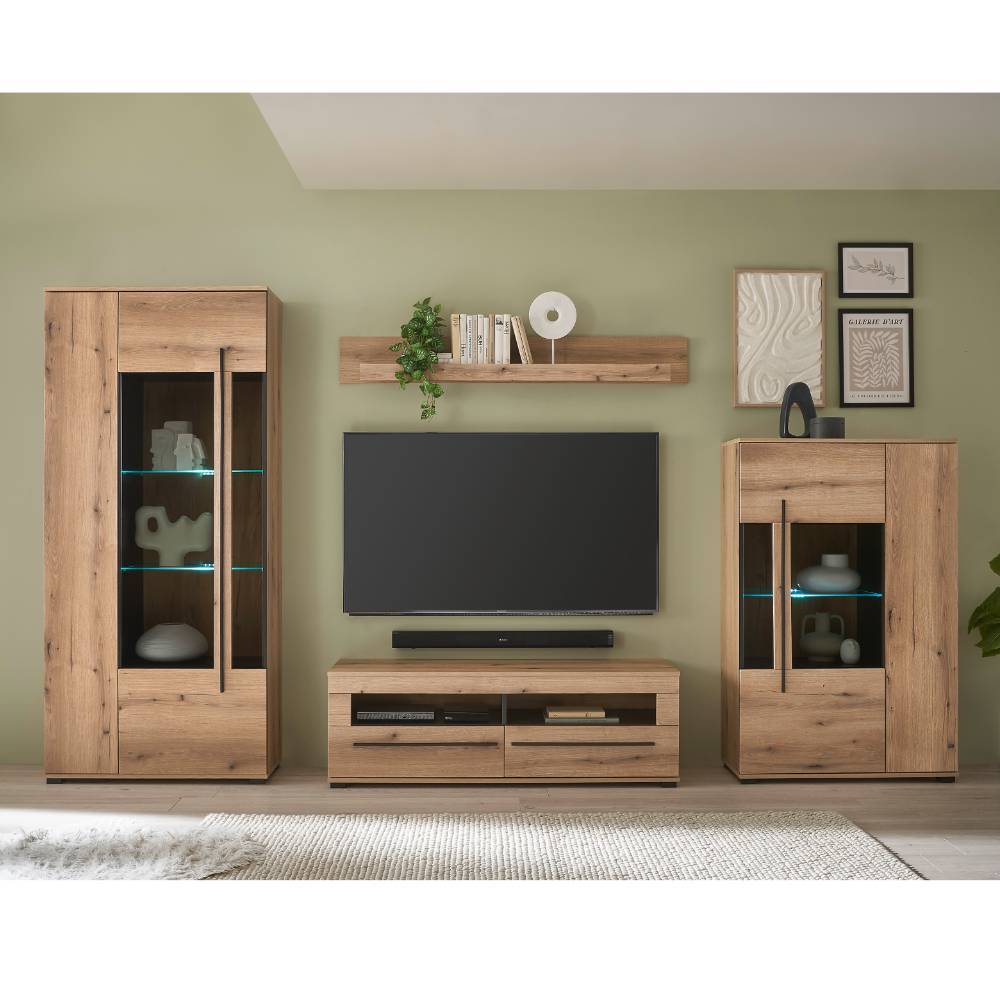 Anbauwand Cemutra in modernem Design - Eichefarben (vierteilig)