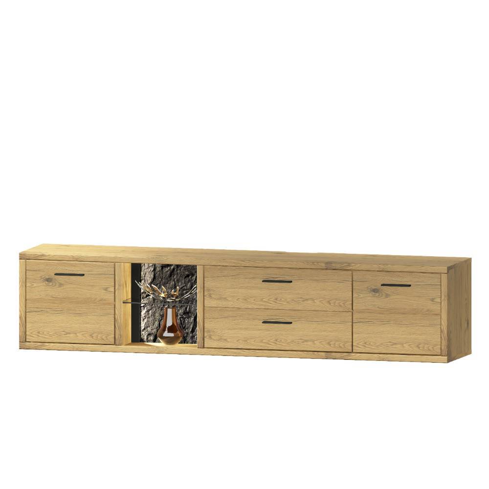 Wohnzimmer Anbauwand Ostoro in Wildeiche Bianco 206 cm hoch (dreiteilig)
