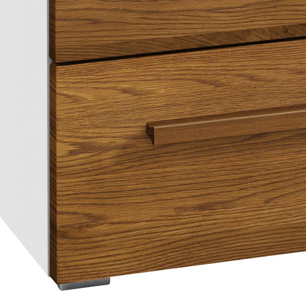 Schubladen Sideboard Sabadella in Eiche dunkel & Weiß mit Holzgriffen
