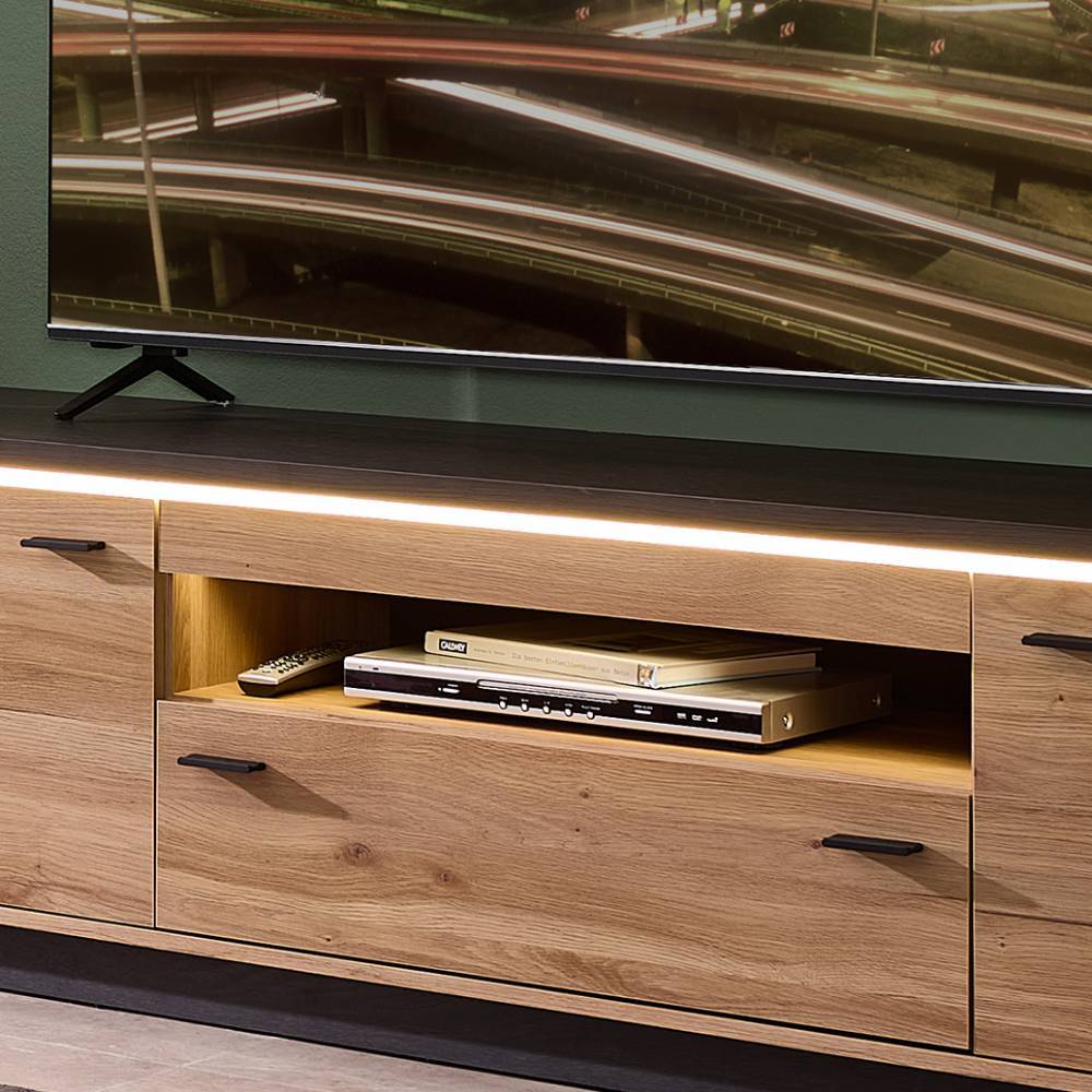 Wohnwand modern Helias mit LED Beleuchtung 202 cm hoch (dreiteilig)