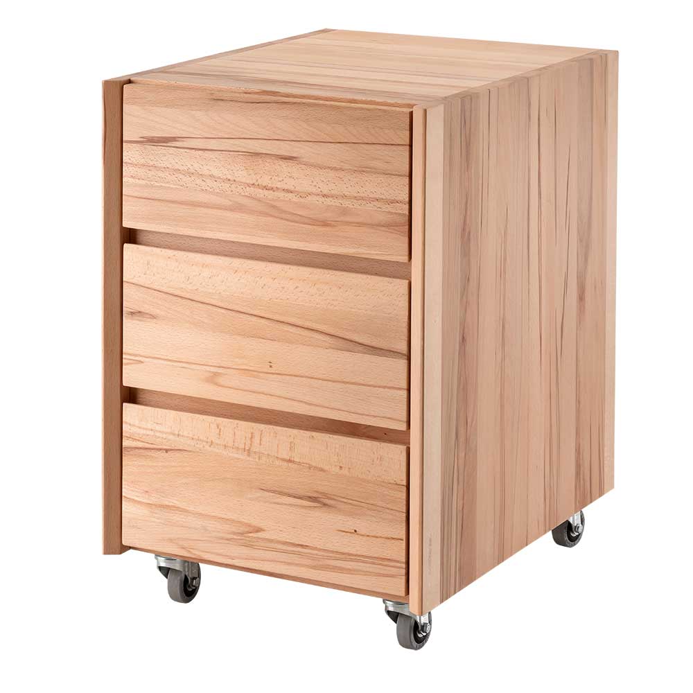 Massivholz Schreibtischcontainer Bahos mit drei Schubladen 60 cm hoch