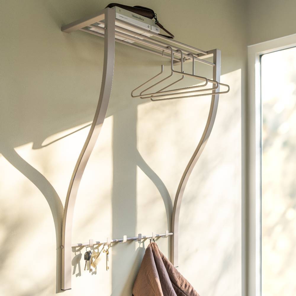 Hängegarderobe Krispa aus Stahl mit Hutablage aus Metall