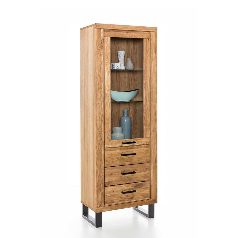 Vitrine Anesto aus Wildeiche teilmassiv 200 cm hoch