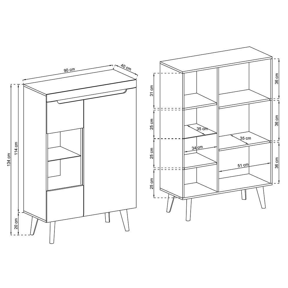 Wohnzimmermöbel Tomya im Skandi Design in Wildeichefarben (dreiteilig)