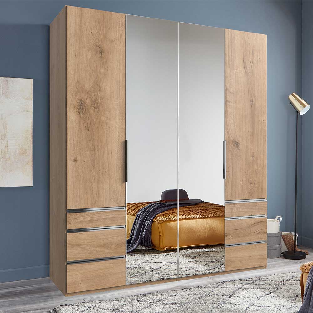 Kleiderschrank mit Spiegel Grenvana in Plankeneiche Holzoptik Made in Germany