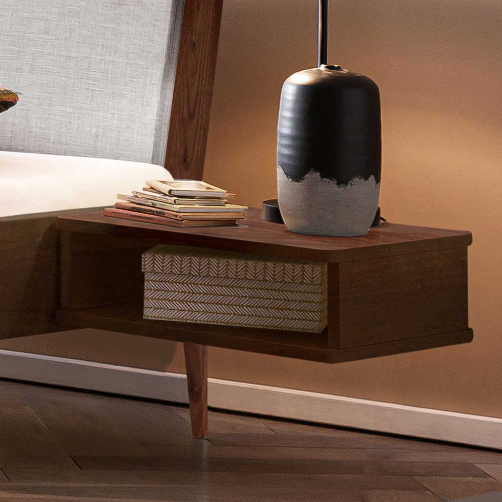 Massivholz Bett Nussbaum Lactona mit Kopfteil Polstern 38 cm Einstiegshöhe