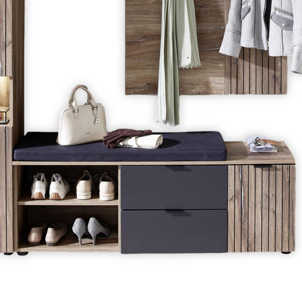 Komplett Garderobe Clusego mit LED Beleuchtung inklusive Sitzpolster (dreiteilig)