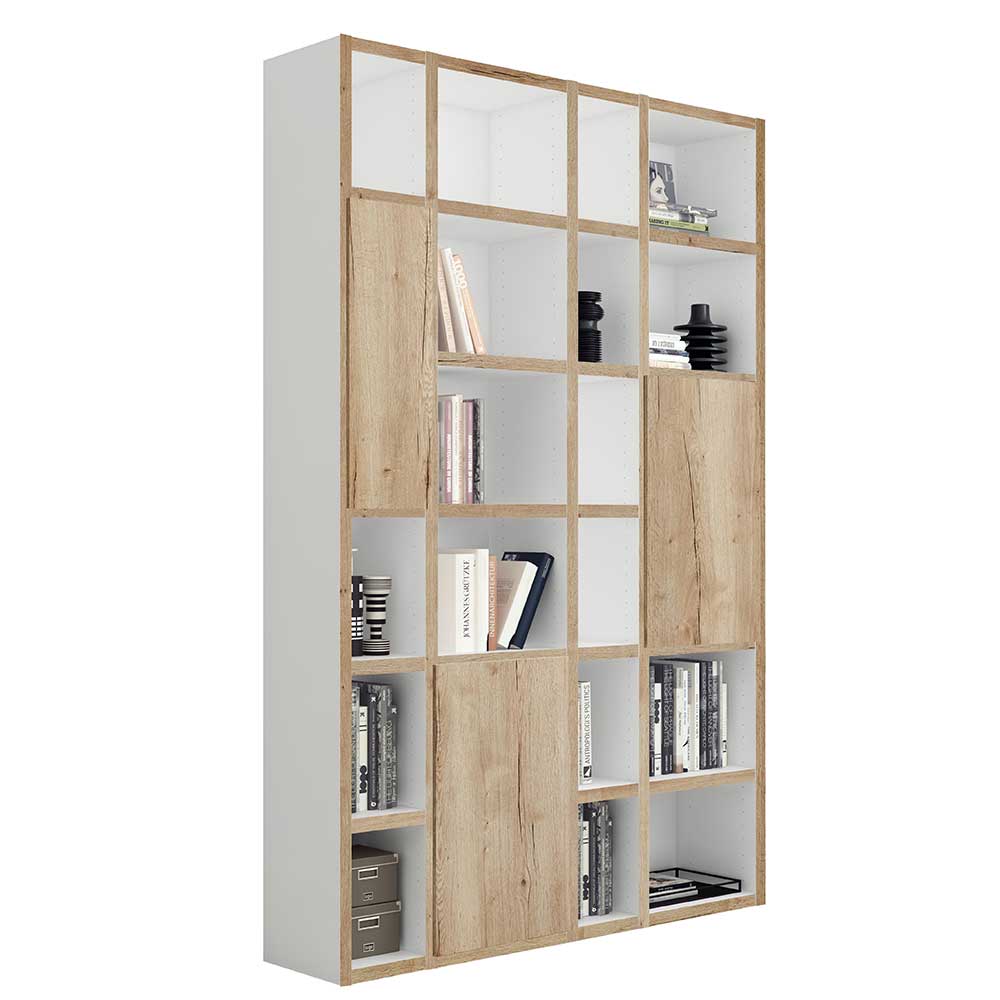 Bücherregal mit Türen Galpava in Weiß und Wildeichefarben