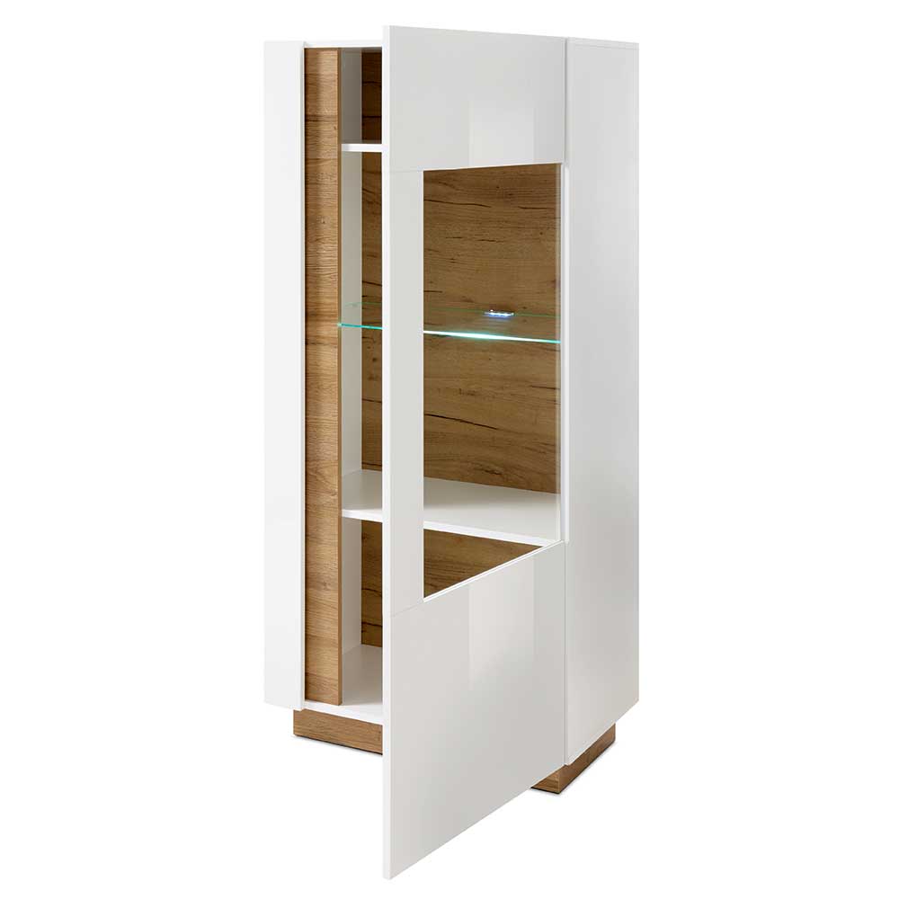 Vitrine Franvos im Skandi Design in Weiß und Wildeiche Optik