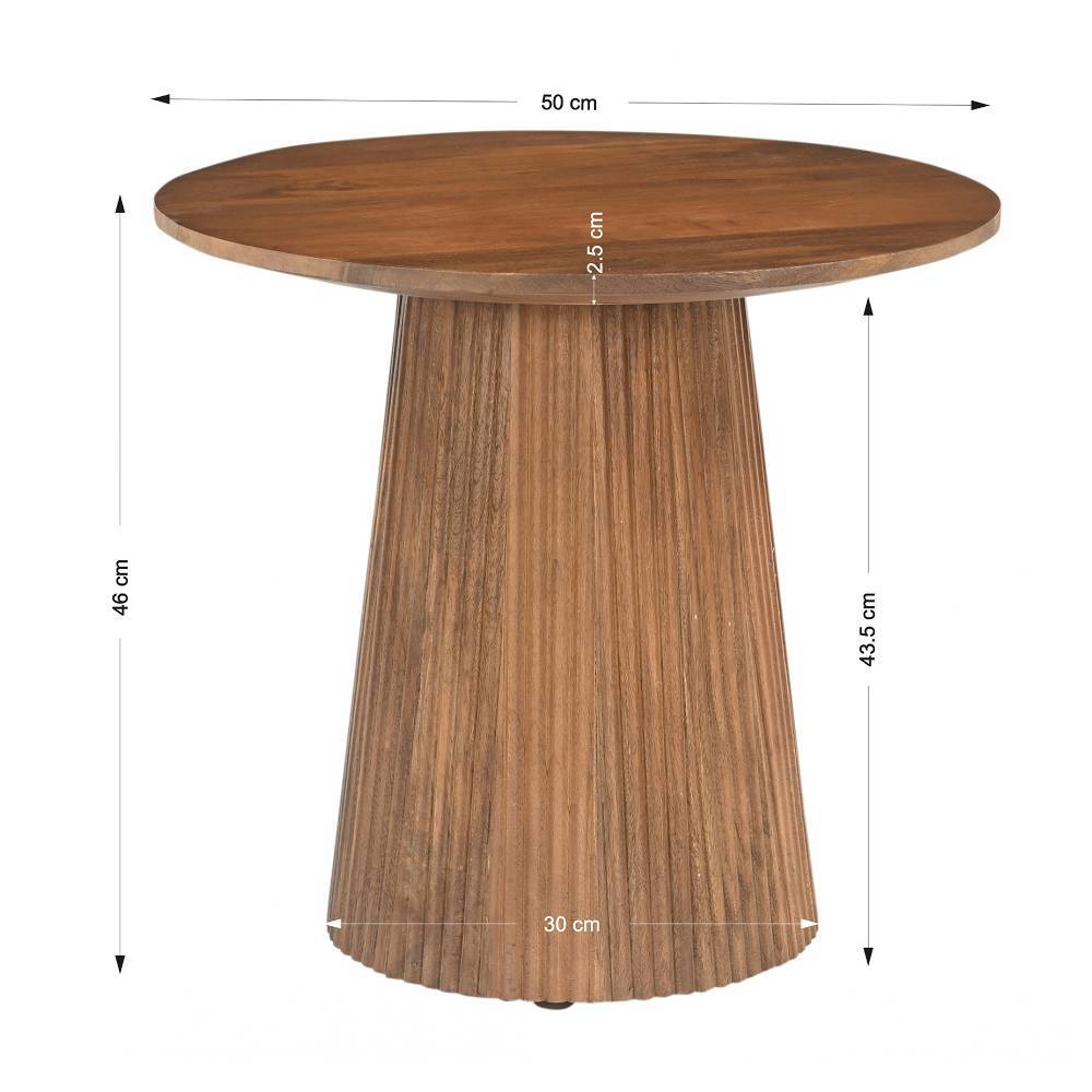 Holz Beistelltisch Bertylan in runder Form 46 cm hoch