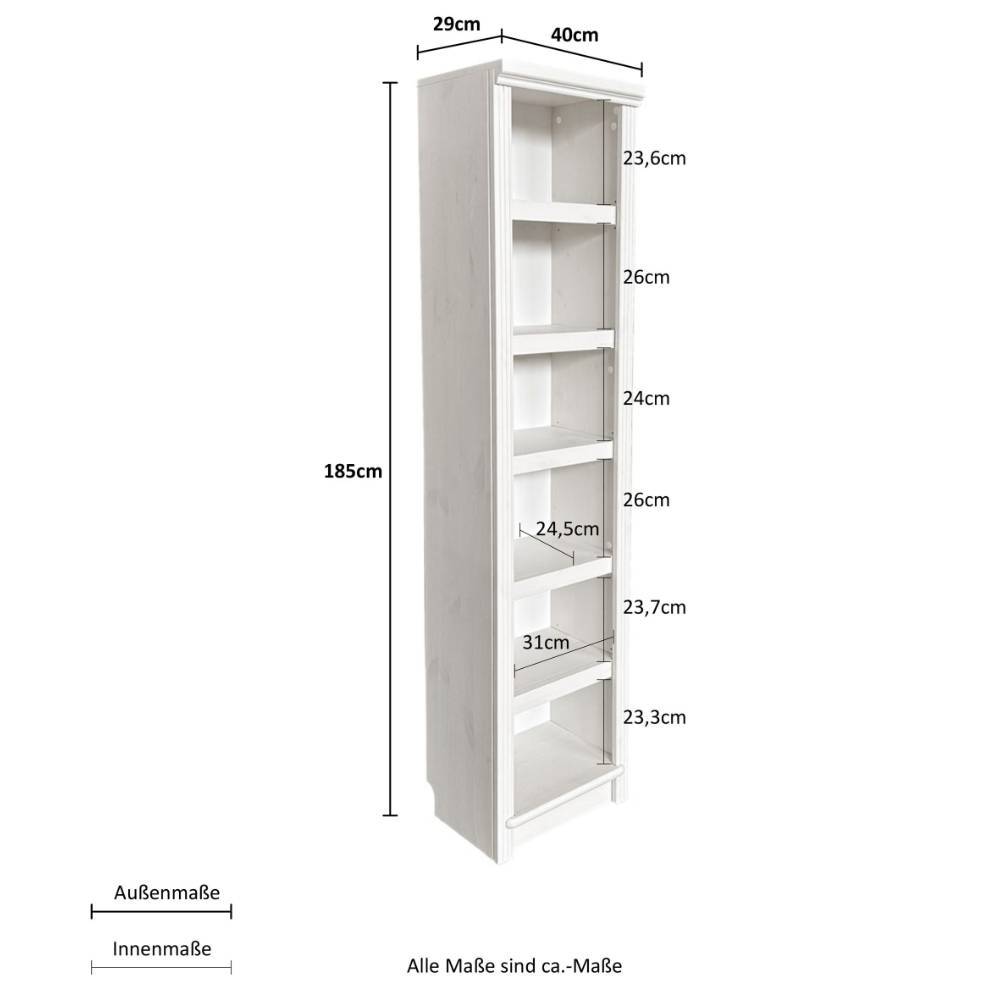 Holzregal Claros aus Kiefer Massivholz 185 cm hoch