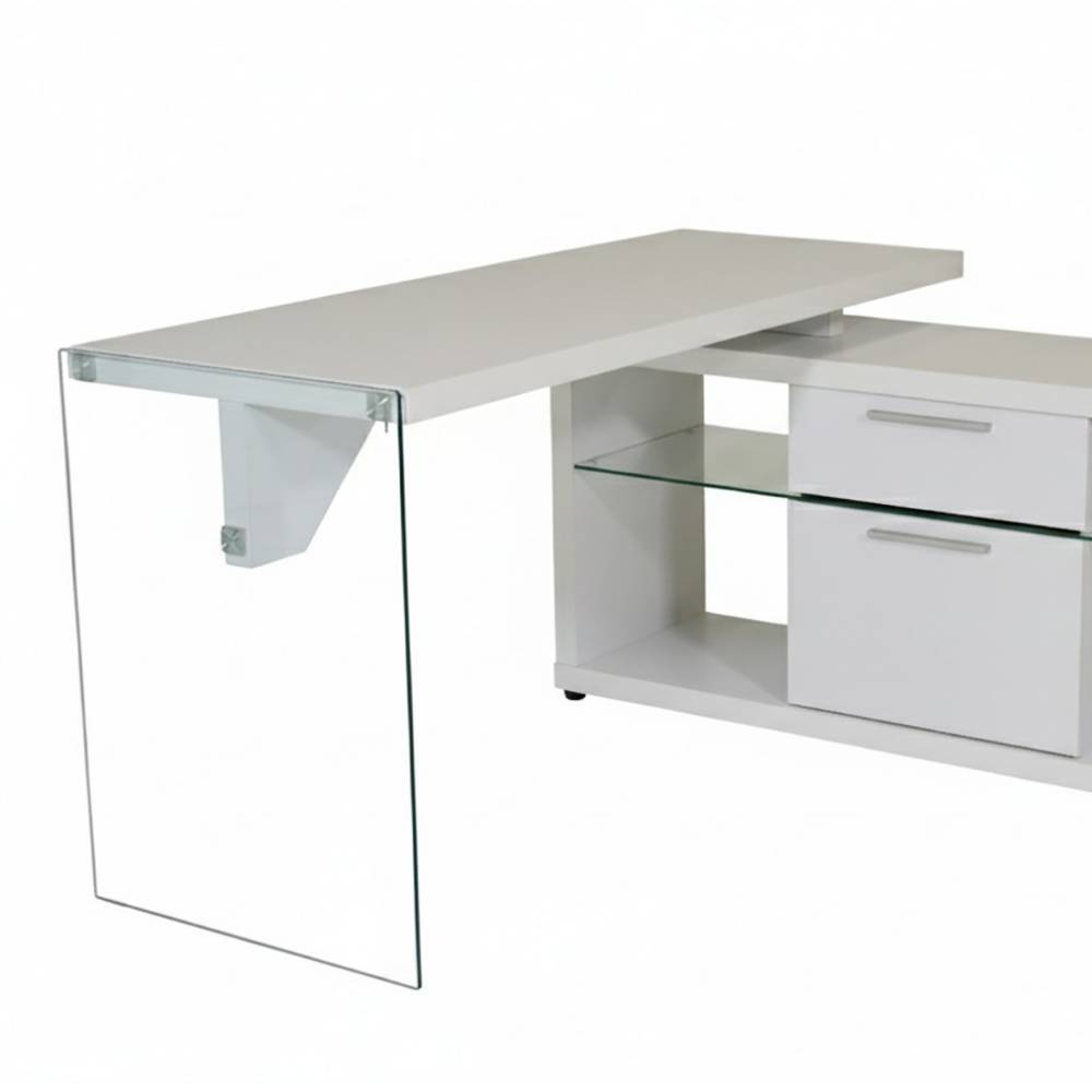 Designschreibtisch Turex in Weiß mit Sicherheitsglas Wange