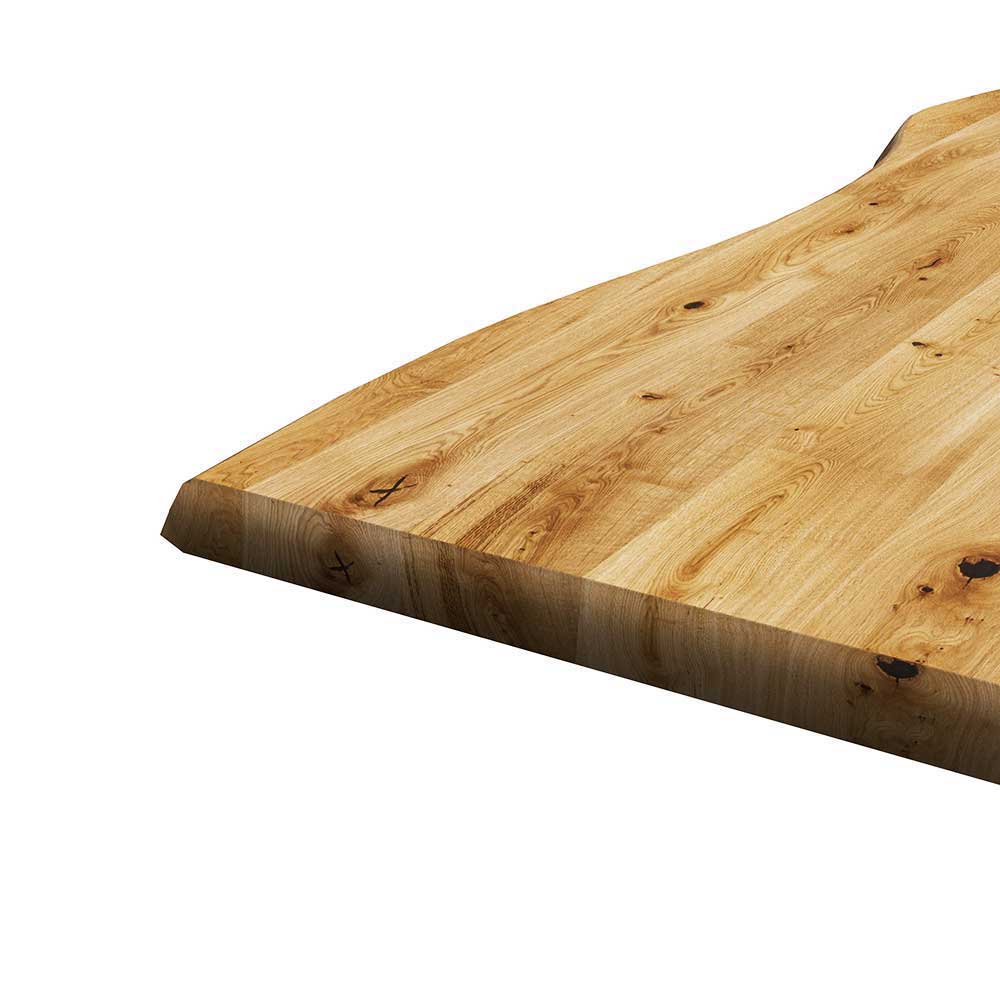 Holztisch Eiche Tidy mit natürlicher Baumkante und Säulengestell