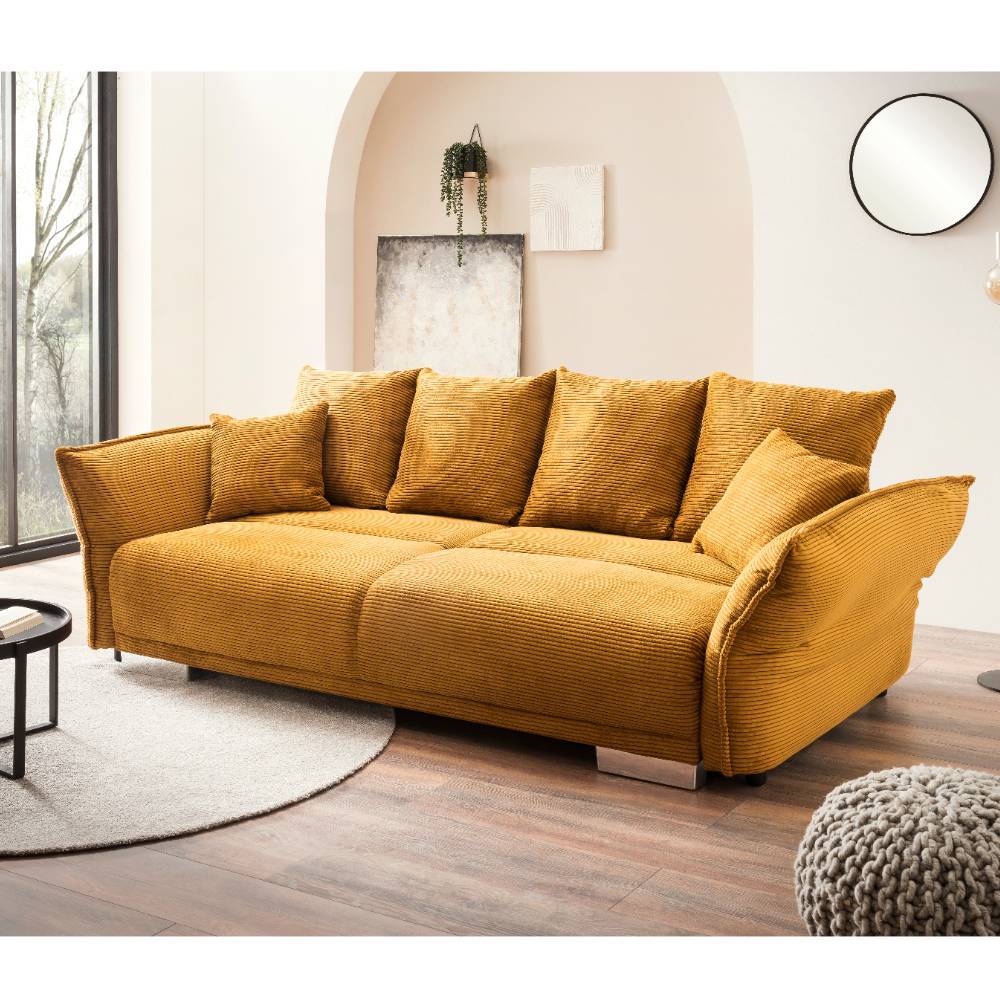 Dreisitzer Sofa Vulin aus Cord in Goldfarben