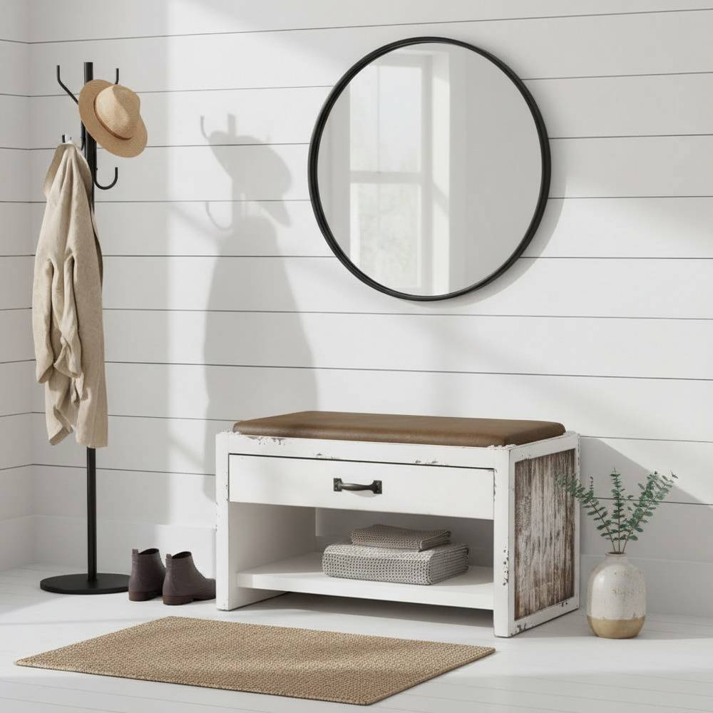 Dielenbank Naomi im Shabby Chic Design in Weiß und Braun