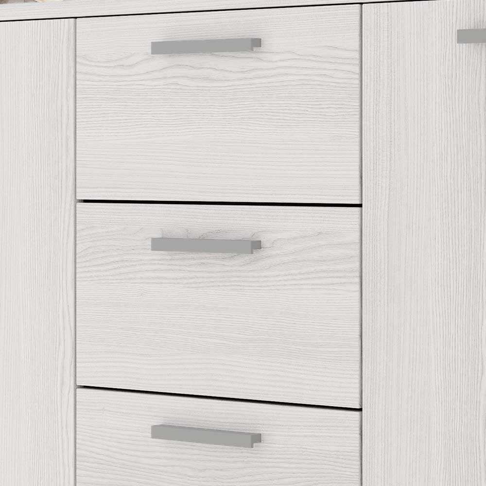 Sideboard Perlina in Holzoptik Esche Weiß mit vier Schubladen