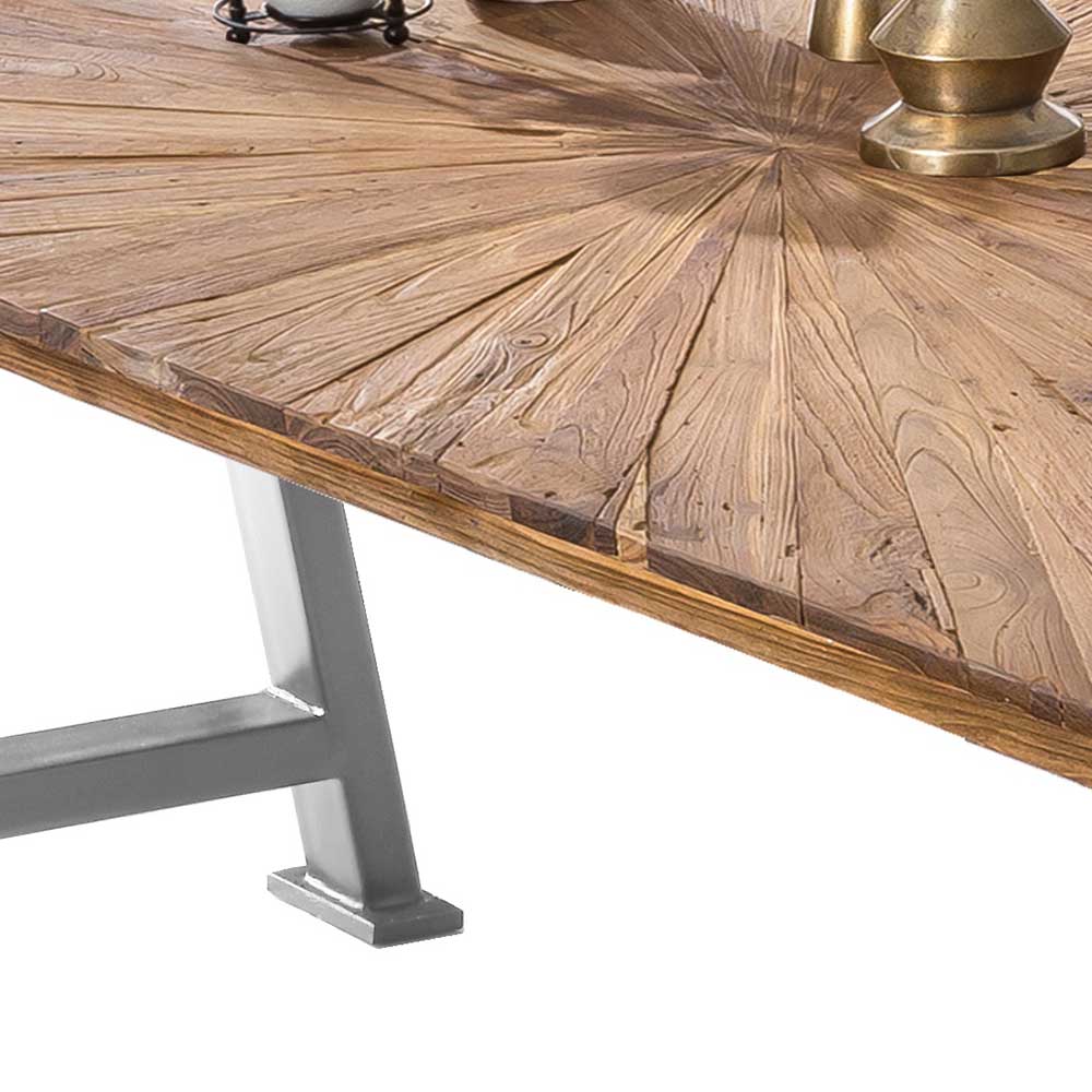 Industrial Tisch Weladio Platte mit Einlegearbeit aus Recyclingholz
