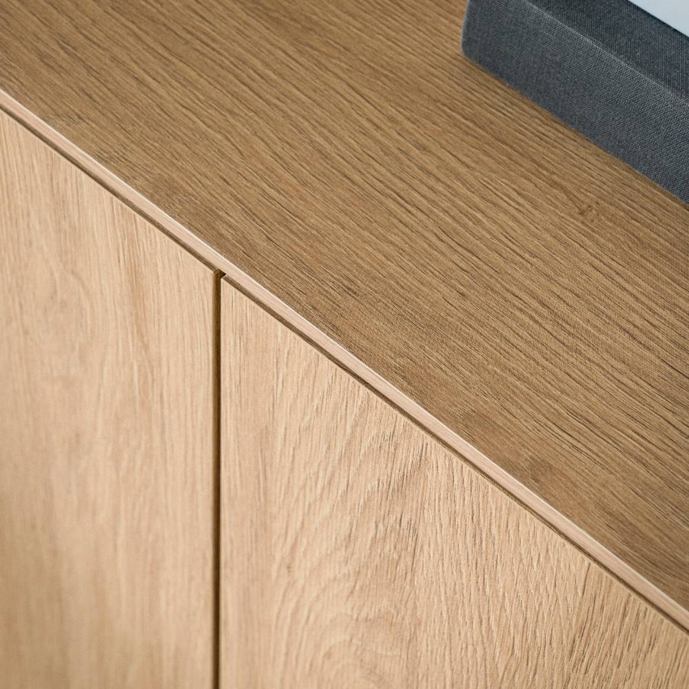 Design Wohnwand Carno in Eiche Stone 258 cm breit (zweiteilig)